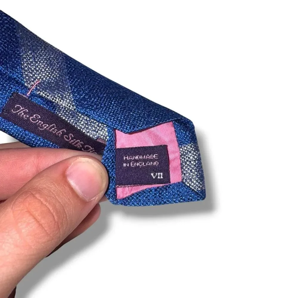 Seaward & Stearn London The English Silk Tie in Royal Blue & Silver Rep Stripes